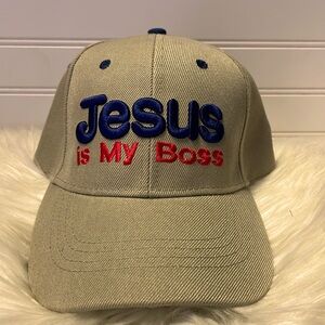 Jesus Is My Boss Tan Embroidered Baseball Cap